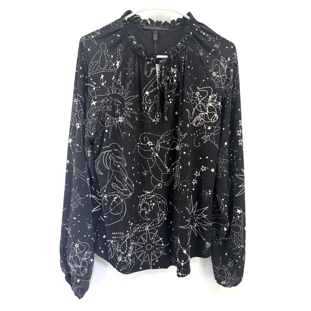 NWT White House Black Market Constellation Whimsygoth Top Star VNeck Tie Women L